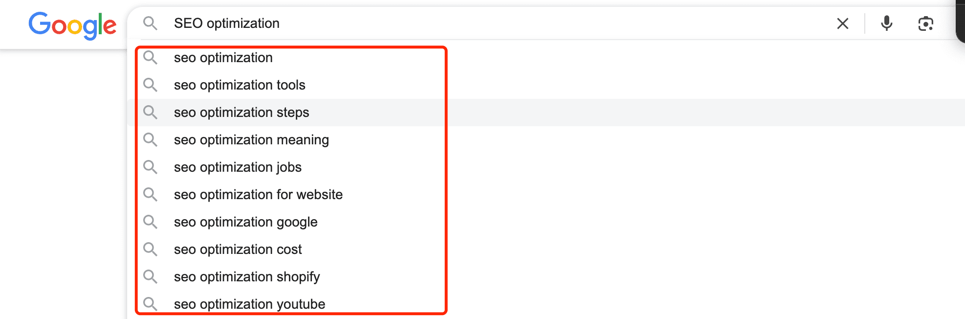 Google search drop-down box